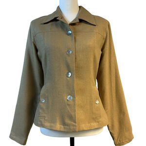 Bogari Button-Up 95% Silk Linen Blend Fully LinedJ acket Women Size S Brown Gold